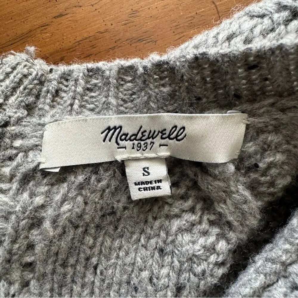 Madewell Palisade Zipper Back Merino Wool Cozy Cable Knit Sweater